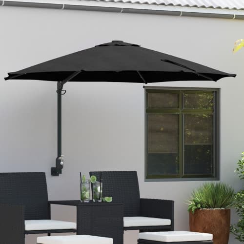 Väggmonterat trädgårdsparaply med LED svart 248 cm