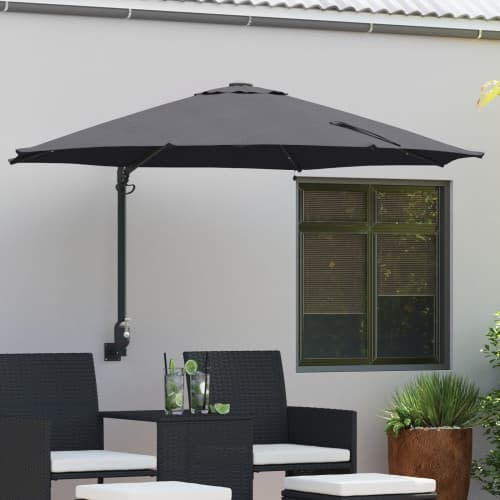 Väggmonterad Trädgårdsparasol med LED-lampor Antracit 248 cm