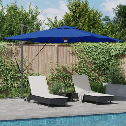 Kantilever Roma Parasoll med LED-lampor Azurblå 286x285x270 cm Aluminium