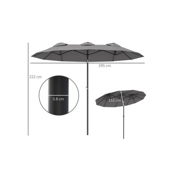 Outsunny Parasol för trädgård 285x147cm Marknadsparasol med justerbar lutningsvinkel, grå