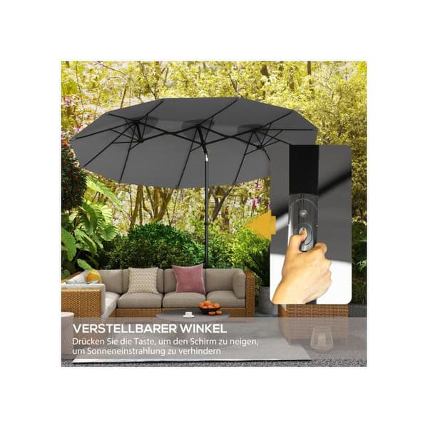 Outsunny Parasol för trädgård 285x147cm Marknadsparasol med justerbar lutningsvinkel, grå