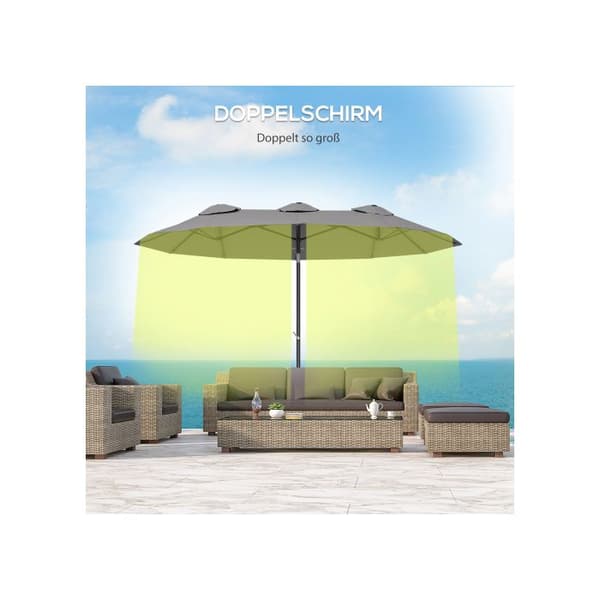 Outsunny Parasol för trädgård 285x147cm Marknadsparasol med justerbar lutningsvinkel, grå