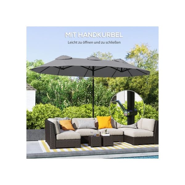 Outsunny Parasol för trädgård 285x147cm Marknadsparasol med justerbar lutningsvinkel, grå