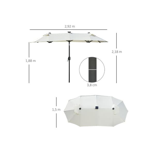 Outsunny parasoll 295 x 219 cm dubbel parasoll med LED, justerbar vinkel, beige
