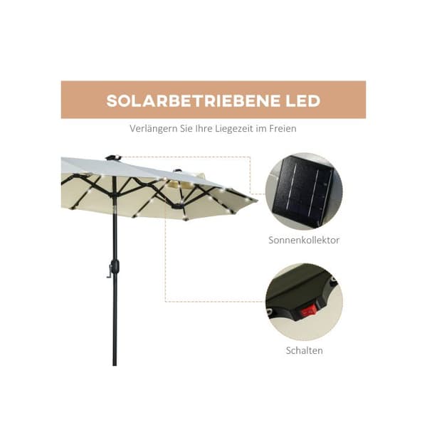 Outsunny parasoll 295 x 219 cm dubbel parasoll med LED, justerbar vinkel, beige