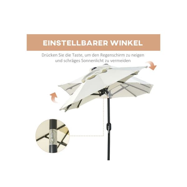 Outsunny parasoll 295 x 219 cm dubbel parasoll med LED, justerbar vinkel, beige