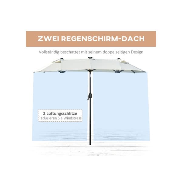 Outsunny parasoll 295 x 219 cm dubbel parasoll med LED, justerbar vinkel, beige