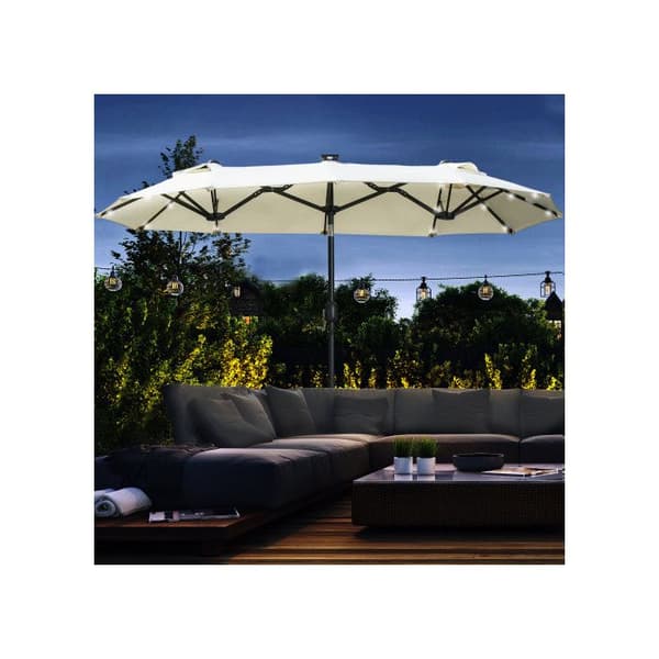 Outsunny parasoll 295 x 219 cm dubbel parasoll med LED, justerbar vinkel, beige