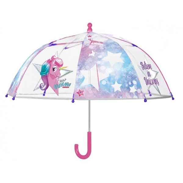 Perletti girls unicorn paraply 64 cm transparent glasfiber