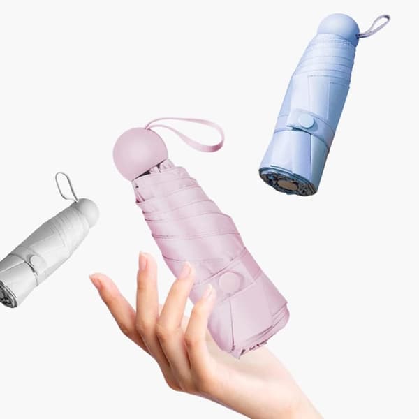 Ultrakevyt ja kannettava minisateenvarjo - 5-kertainen kapselisateenvarjo, UV-suoja, auringolle ja sateelle