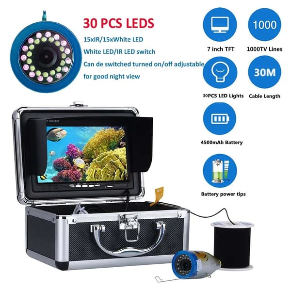 Underwater Fishing Camera, HD 1000TVL Upplösning, 50m Kabellängd,15M 30st LED-lampor