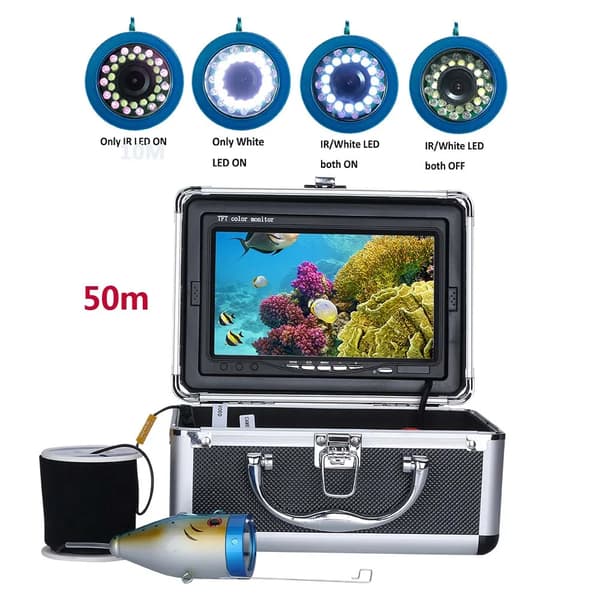 Vesialueen kalastuskamera, HD 1000TVL resoluutio, 50m kaapelin pituus,50M 30kpl LED-valoja