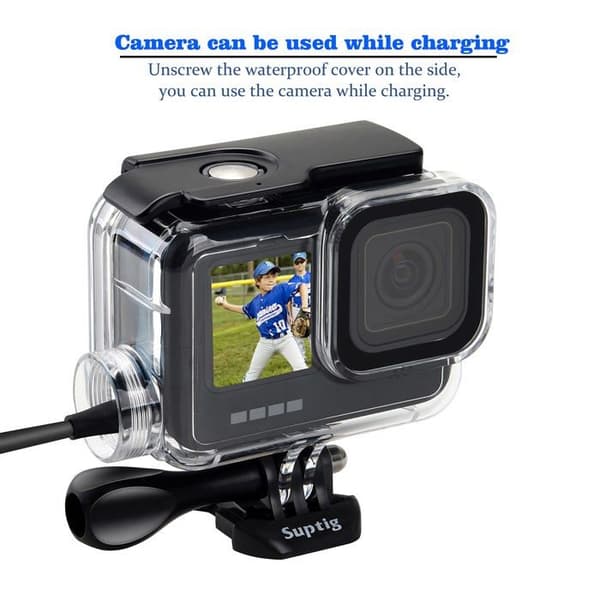 Suptig - RSX-376 - Vattentätt fodral för GoPro Hero 12 Hero 11 Hero 10 Hero 9 Svart 50 m