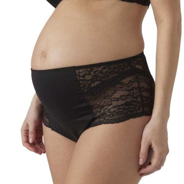Graviditetsbyxor - MAMALICIOUS - Senia - Svart/Svartlila - Hög midja - Feminint spets