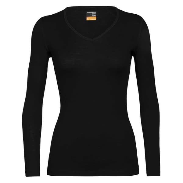 Icebreaker Pitkähihainen V-pääntie Merino Base Layer T-paita 200 Oasis Musta S Nainen