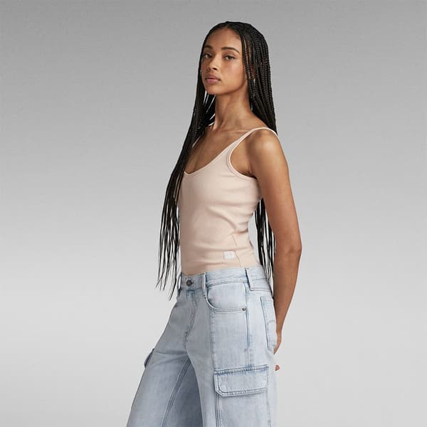 G-star Spaghetti Strap Ribbed ærmeløs Krop Beige L Kvinde
