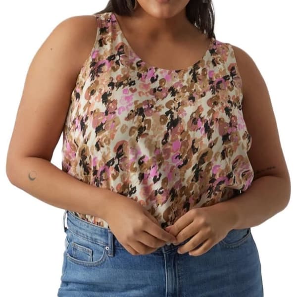 Beige/Rosa Tryckt Linne Dam Vero Moda CURVE Tigers Eye