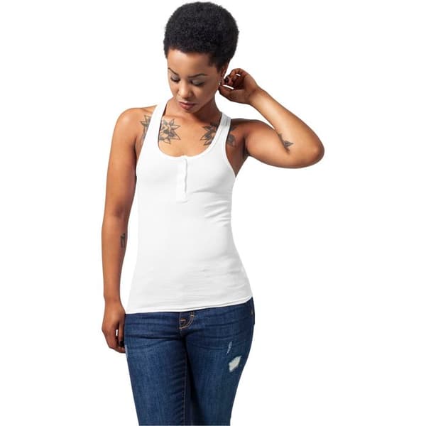 Damtop - Urban Classics - Knappad - Slim fit - Rund hals - Vit