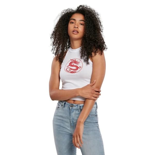 Kvinnors kort bröstsinglet - Mister Tee - Draken - Tajt - Rund hals - Svart färg