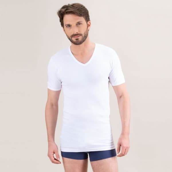 EMINENCE V-ringad t-shirt Vita män i ren premium bomull