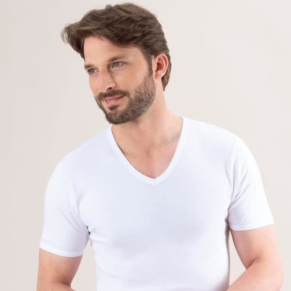 EMINENCE V-ringad t-shirt Vita män i ren premium bomull