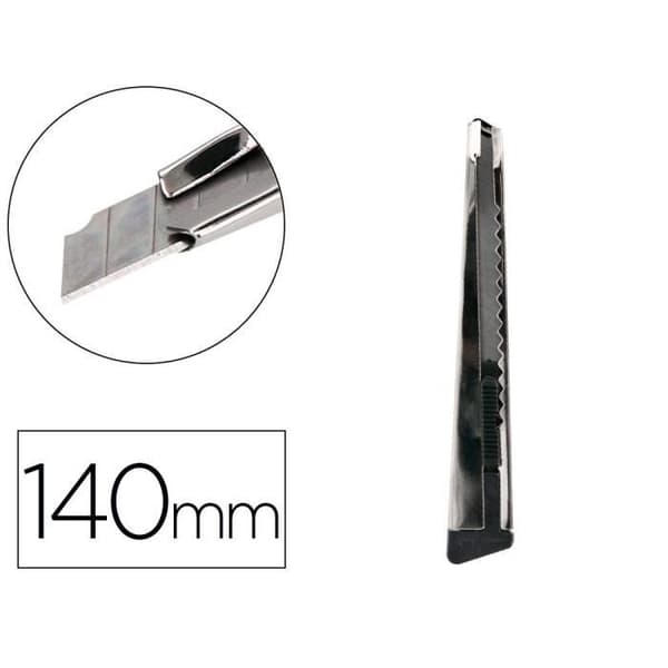 Cutter - Q-CONNECT - Plastisk blad av stål förskuret 9mm - Säkerhetsbroms - Plastfodral