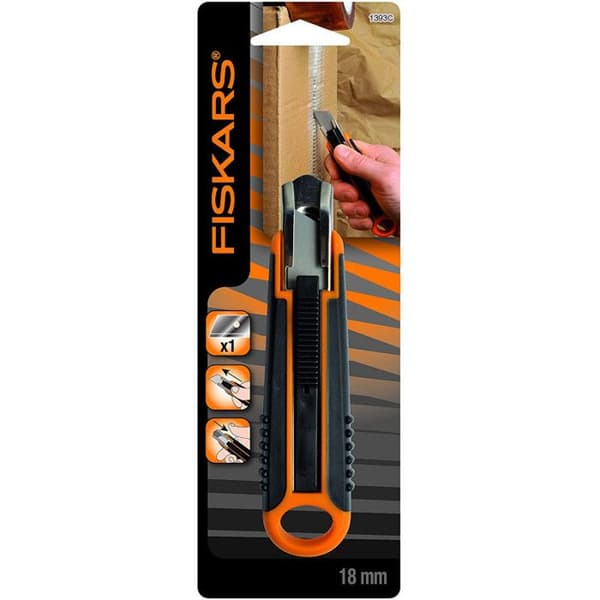 Fiskars 18 mm Safety Cutter - Infällbart blad och halkfri kropp