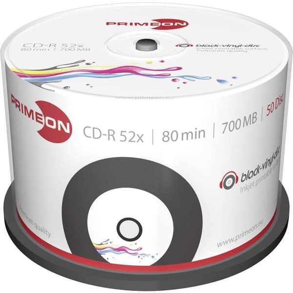 Primeon 2761107 CD-R 80 700 MB 50 st Spindel Vinyl, Skrivbar