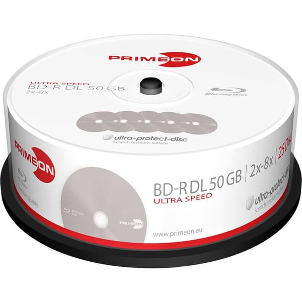 Primeon 2761318 Blu-ray BD-R DL 50 GB 25 st Spindel Anti-rep-beläggning