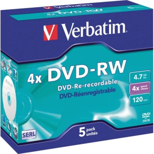 Verbatim 43285 DVD-RW 4.7 GB 5 st Jewel Case Rewritable