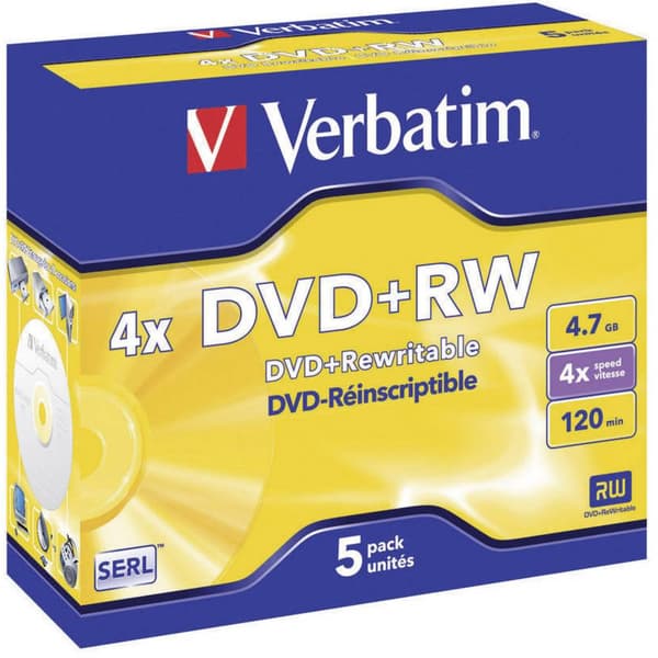 Verbatim 43229 DVD+RW 4.7 GB 5 st Jewel Case Rewritable, Matt silveryta