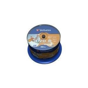 Verbatim DVD-R 16x mat sølv 4,7 GB I Pakke med 50 spindler I DVD-emner kan udskrives I 16x brændehastighed & Hardcoat Scratch Guard I DVD-R-emner kan