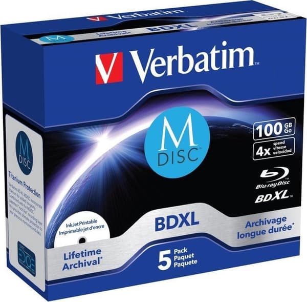 M-DISC Verbatim BD-R 4X 100GB BLÆKJET UDSKRIVbar detailhandel