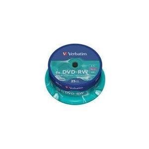 Verbatim DVD-RW 4x mat sølv 4,7 GB I 25-pak spindel I DVD blanks skrivbar I 4x brændehastighed & Hardcoat Scratch Guard I DVD tom I tom DVD genskrivba