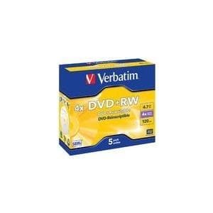 Verbatim DVD+RW 4x Speed 4,7 GB Jewel Case Pack med 5 tomma DVD-skivor