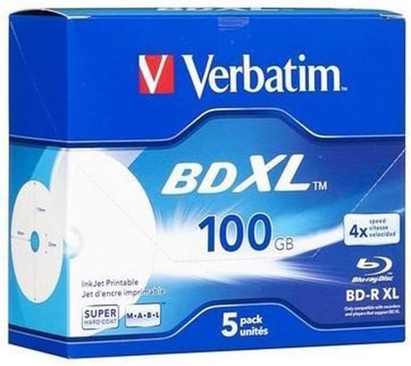 BD-R XL 100 GB 4x Wide Inkjet Printable 5 Pack Jewel Case