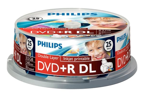 Philips DR8I8B25F - 25 x DVD+R DL - 8,5 GB (240 min.) 8x - Inkjet printbar overflade - spindel (DR8I8B25F/00)