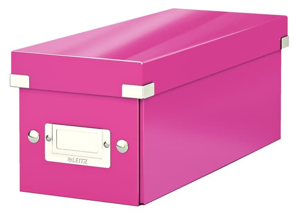 Leitz WOW Click & Store Opbevaringsboks med låg til CD'er - Papsorteringsæske til ting - 14,3 x 35,2 cm (BxD) - Ideel til hjemmearbejdspladsen - Pink