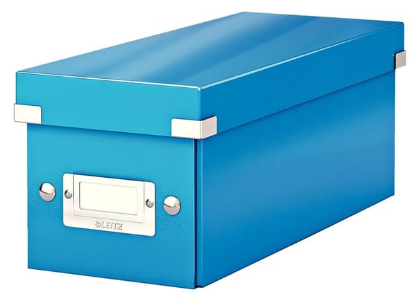 Leitz WOW Click & Store Opbevaringsboks med låg til CD'er - Papsorteringsæske til ting - 14,3 x 35,2 cm (BxD) - Ideel til hjemmearbejdspladsen - Blå