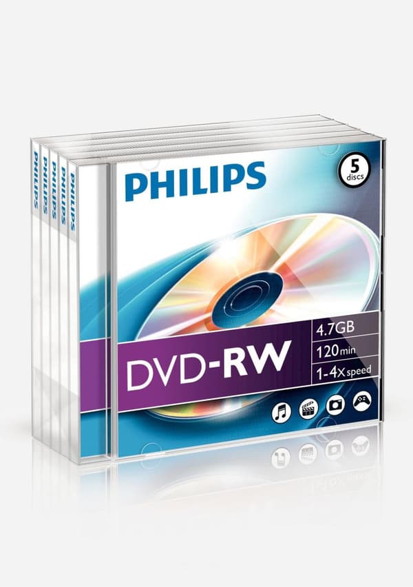 Philips DN4S4J05F - 5 x DVD-RW - 4,7 GB (120 min.) 1x - 4x - Juveletui (æske) (DN4S4J05F/00)
