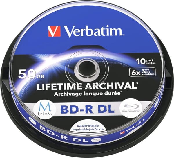 Verbatim M-Disc - 10 x BD-R DL - 50 GB 6x - Inkjet-printbar overflade - Spindel (43847)