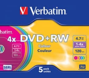 Matricas DVD+RW Verbatim 4.7GB 4x Colour, 5 Pack Slim