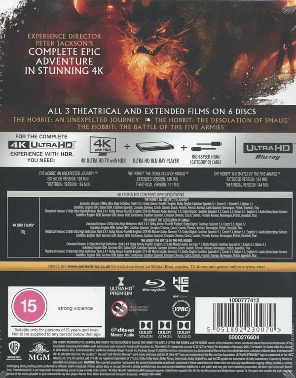 The Hobbit: Trilogy (Theatrical & Extended) (6 4K Ultra HD)