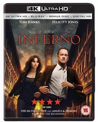 Inferno  (2017) Tom Hanks, Howard (DIR) cert 15 3 discs  Blu-Ray Pre-Owned