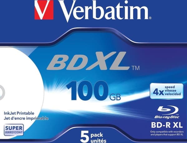 BD-R XL 100 GB 4x Wide Inkjet Printable 5 Pack Jewel Case