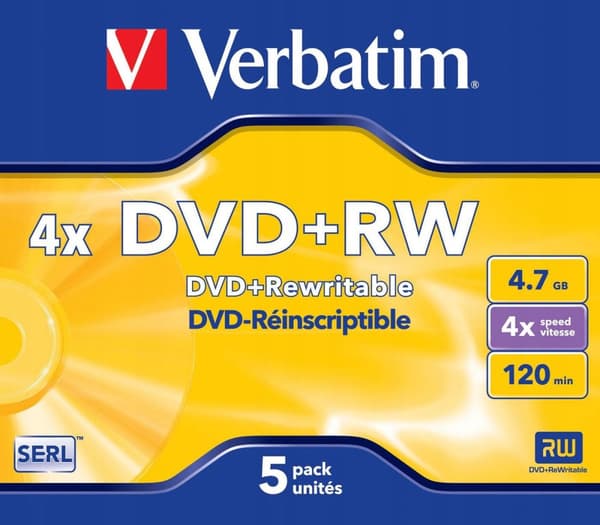 Verbatim DVD+RW 4X, 4,7 GB mærkevare, 43229
