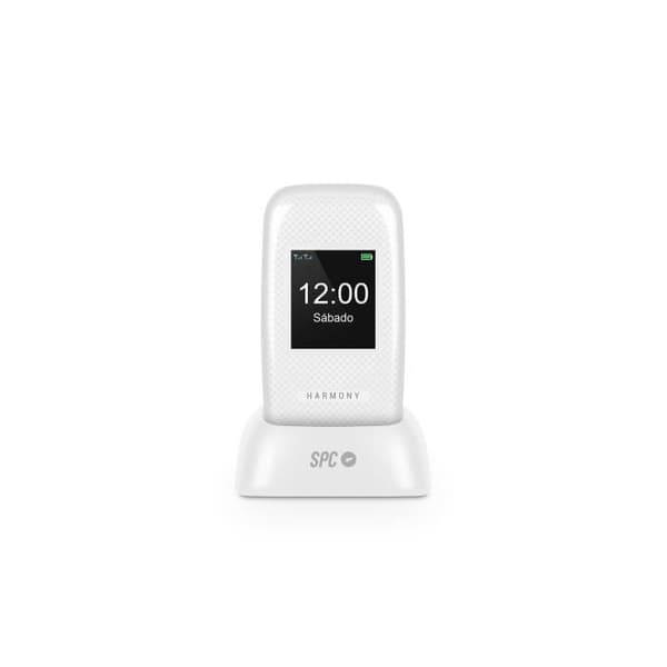 SPC Harmony - Mobiltelefon för seniorer, stora knappar, SOS-knapp, direktminnen, laddningsbas, vit