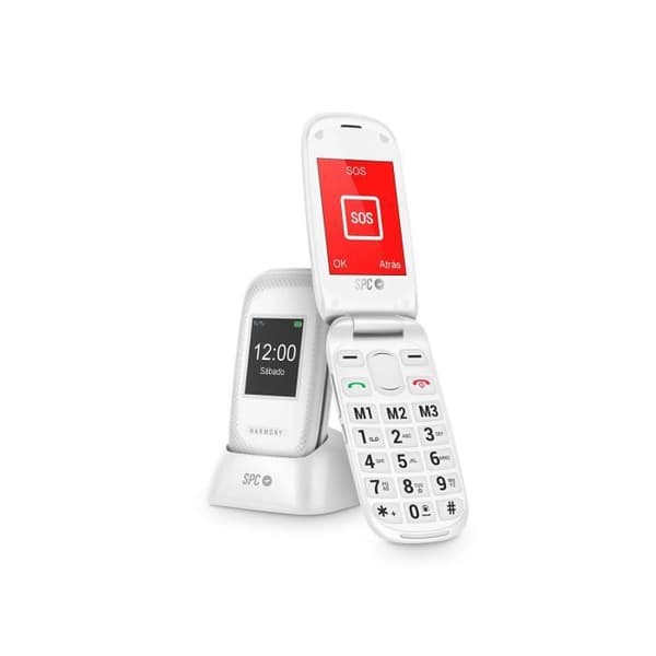SPC Harmony - Mobiltelefon för seniorer, stora knappar, SOS-knapp, direktminnen, laddningsbas, vit Vit