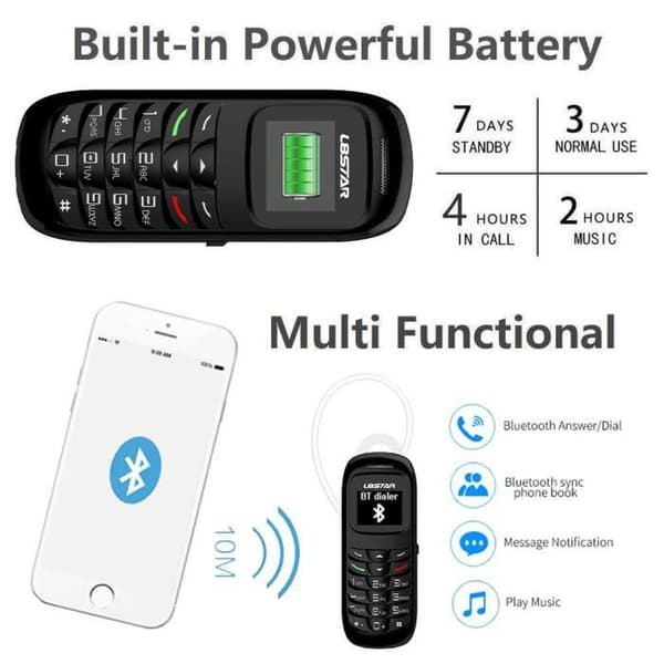 L8star Mini Mobiltelefon BM70 GSM Bluetooth Dialer Headset Hörlursstöd SIM-kort 0,66 tum (svart)
