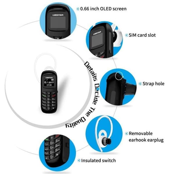 L8star Mini Mobiltelefon BM70 GSM Bluetooth Dialer Headset Hörlursstöd SIM-kort 0,66 tum (svart)